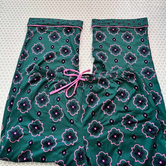 NWT Teal Floral-Print Pajama Set with Pink Piping Size XL - Picture 5 of 7